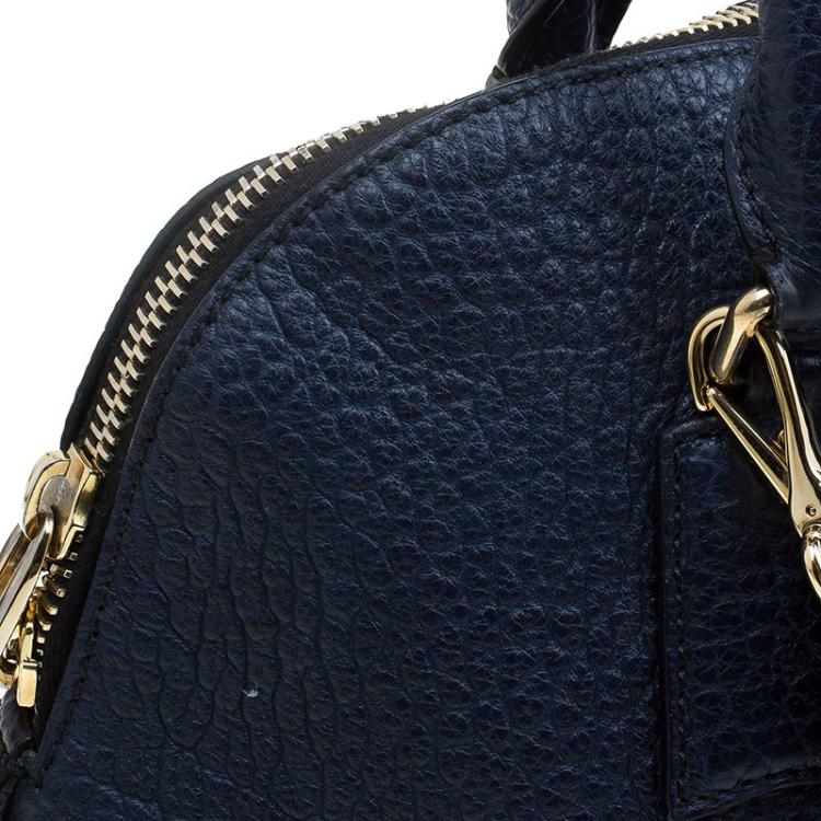 Pre Owned Burberry Navy Blue Grain Leather Small Orchard Bowling Bag