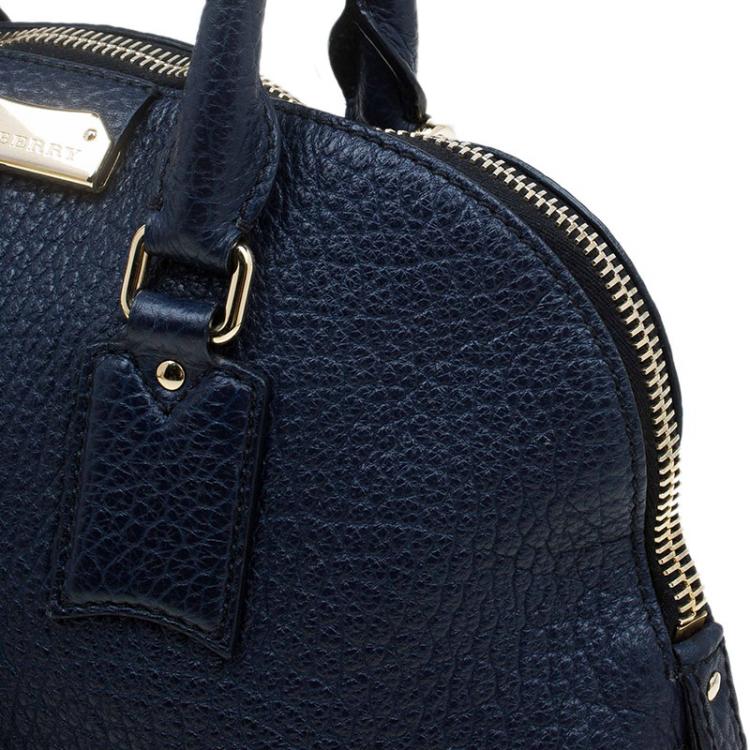 Pre Owned Burberry Navy Blue Grain Leather Small Orchard Bowling Bag