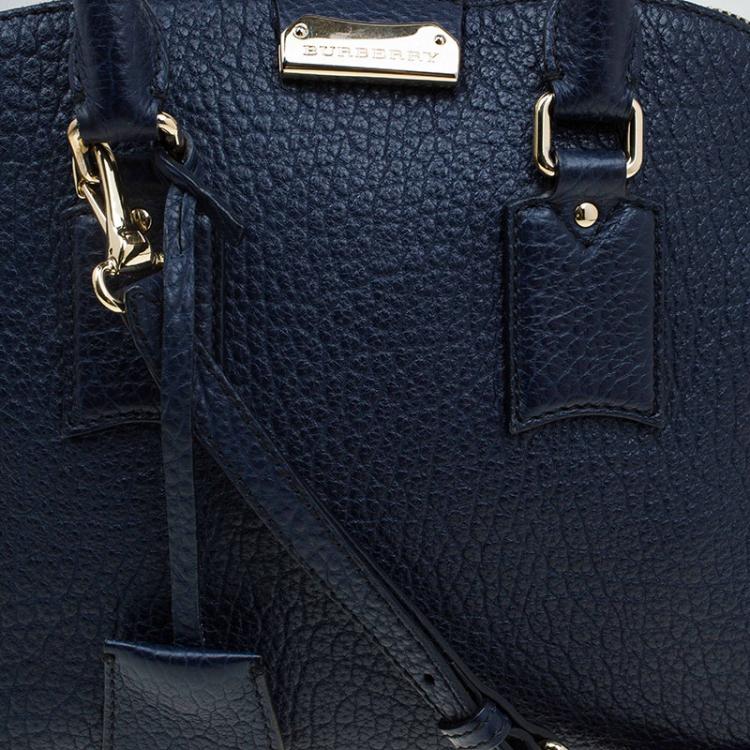 Pre Owned Burberry Navy Blue Grain Leather Small Orchard Bowling Bag