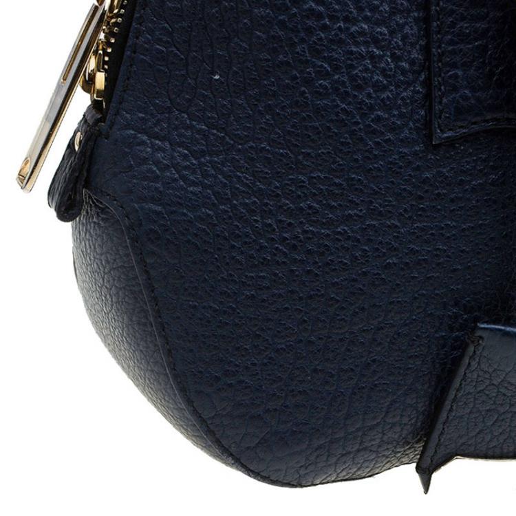 Pre Owned Burberry Navy Blue Grain Leather Small Orchard Bowling Bag