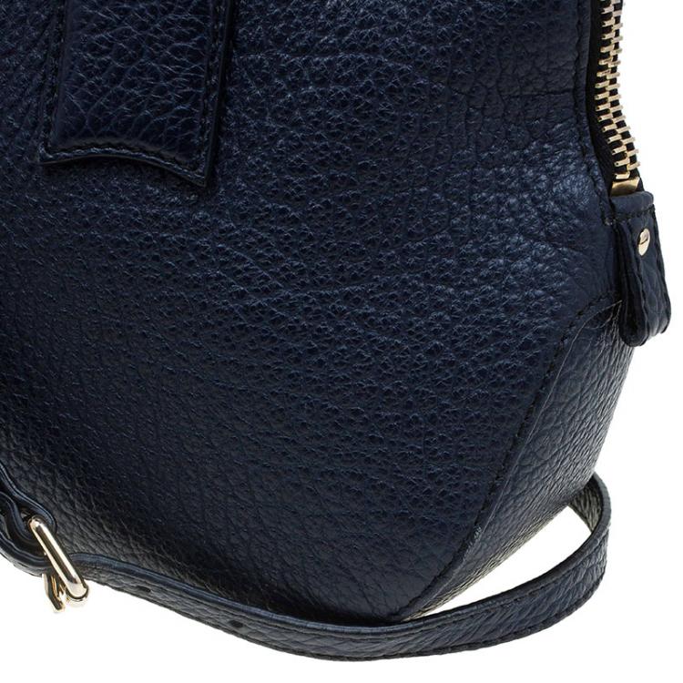 Pre Owned Burberry Navy Blue Grain Leather Small Orchard Bowling Bag