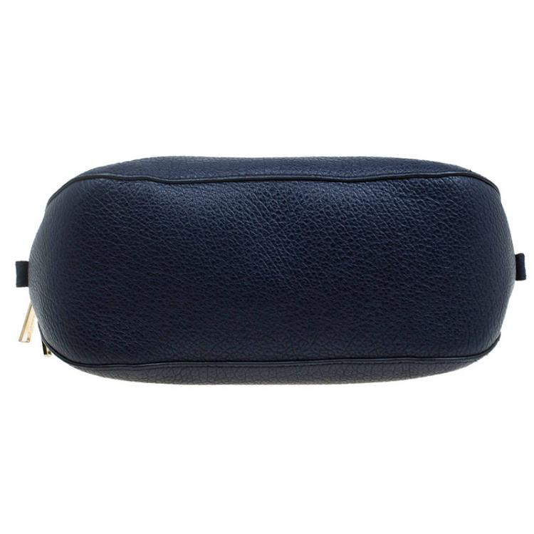 Pre Owned Burberry Navy Blue Grain Leather Small Orchard Bowling Bag