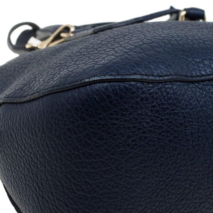 Pre Owned Burberry Navy Blue Grain Leather Small Orchard Bowling Bag