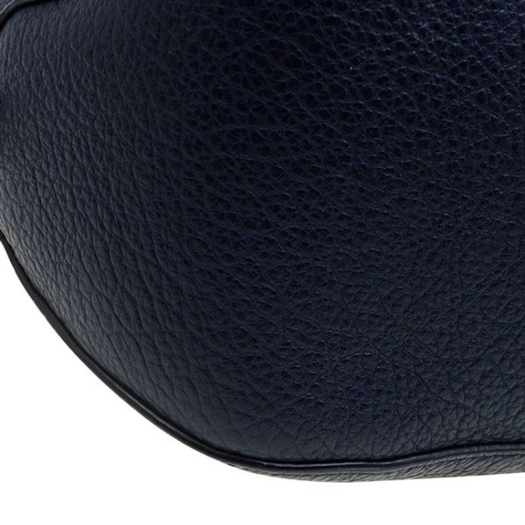 Pre Owned Burberry Navy Blue Grain Leather Small Orchard Bowling Bag