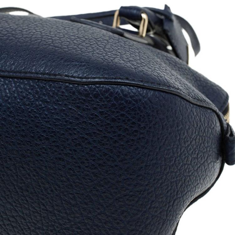 Pre Owned Burberry Navy Blue Grain Leather Small Orchard Bowling Bag