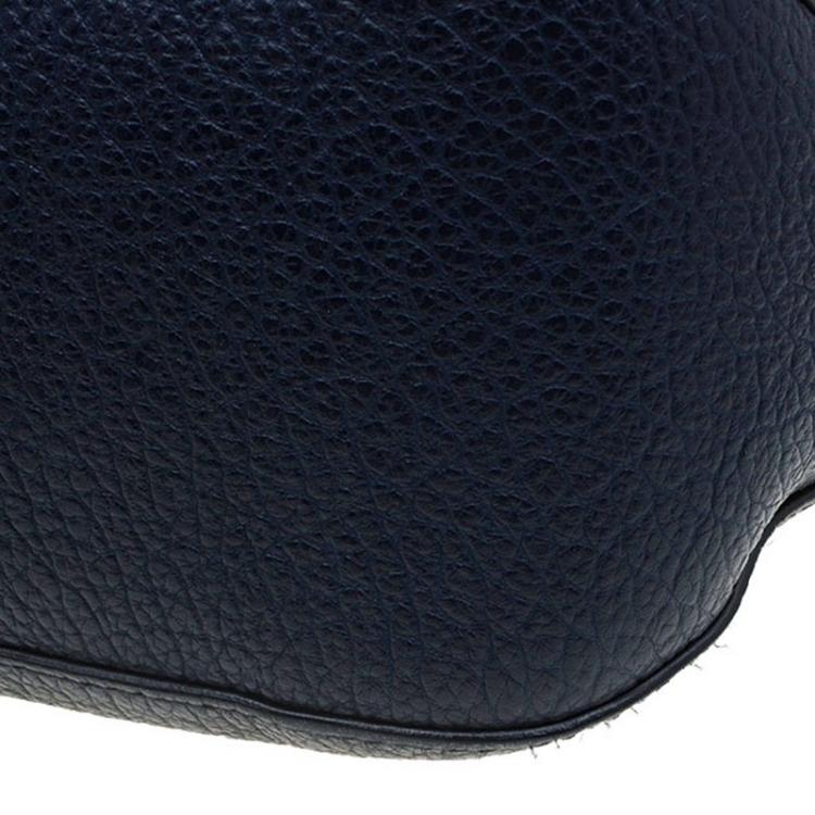 Pre Owned Burberry Navy Blue Grain Leather Small Orchard Bowling Bag