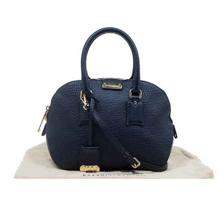 Pre Owned Burberry Navy Blue Grain Leather Small Orchard Bowling Bag