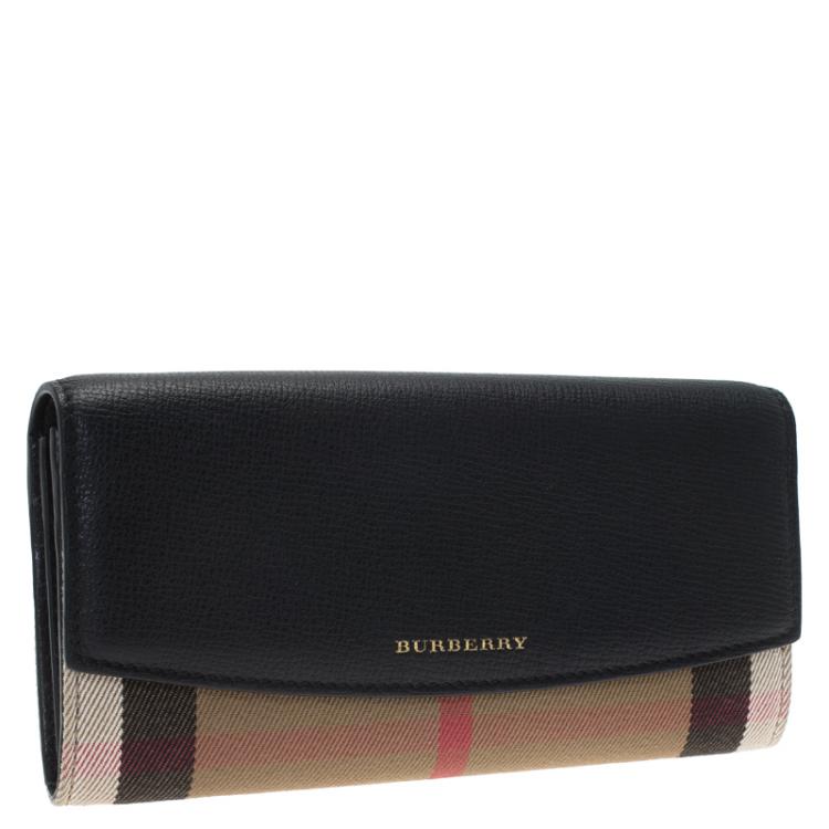 Burberry Black Leather and House Check Canvas Continental Wallet Burberry |  TLC