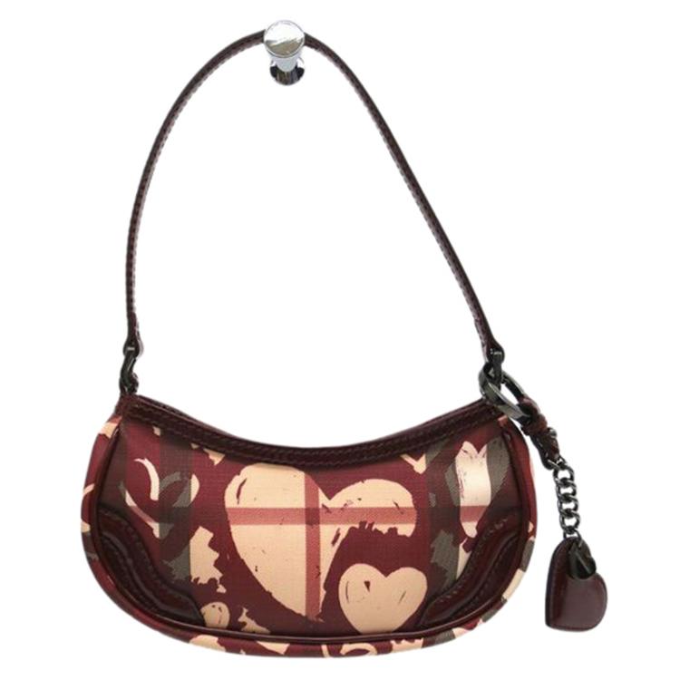 Burberry Hearts Nova Check Shoulder Bag - Burgundy Shoulder Bags