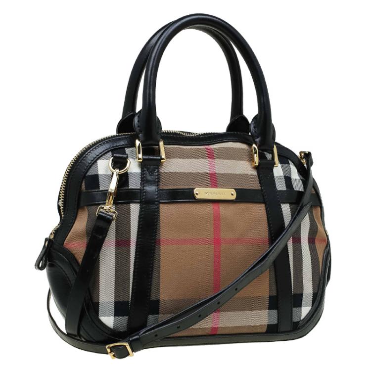 Pre Owned Burberry Black House Check Canvas and Leather Orchard Bowling Bag