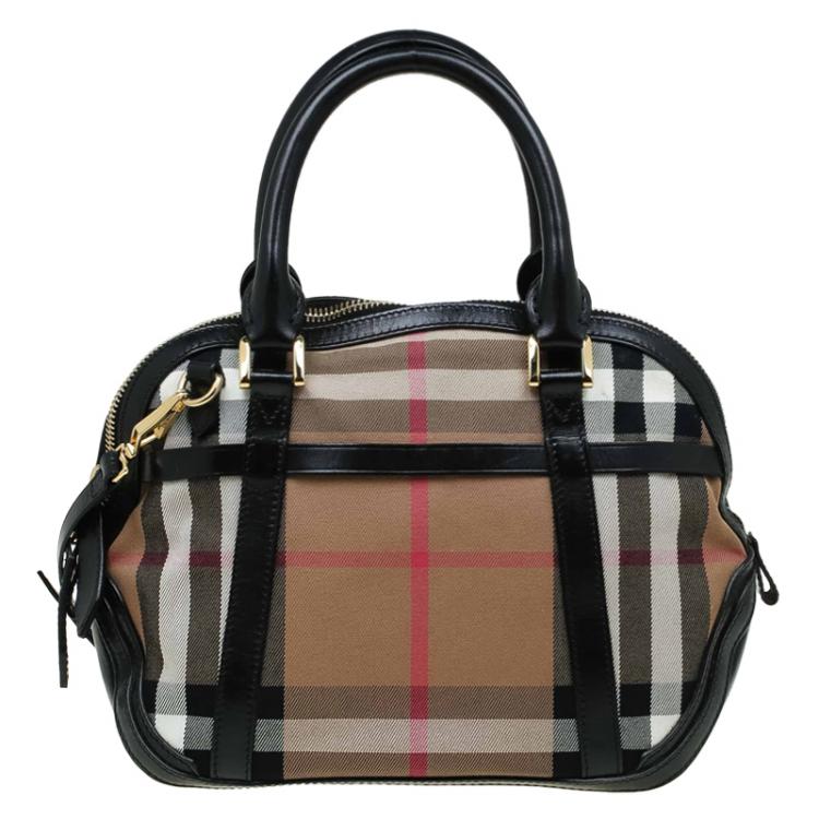 Pre Owned Burberry Black House Check Canvas and Leather Orchard Bowling Bag