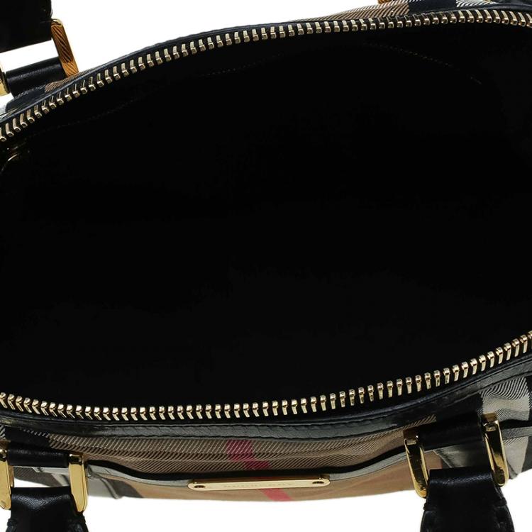 Pre Owned Burberry Black House Check Canvas and Leather Orchard Bowling Bag