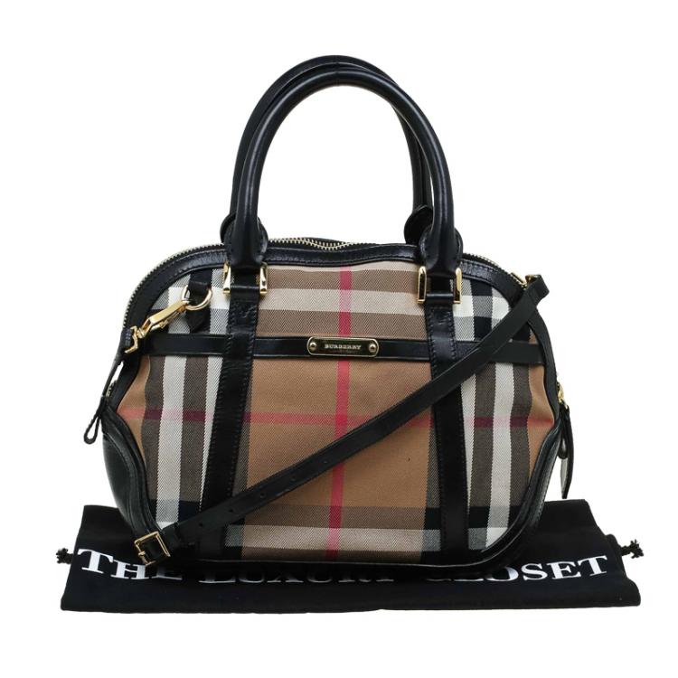 Pre Owned Burberry Black House Check Canvas and Leather Orchard Bowling Bag