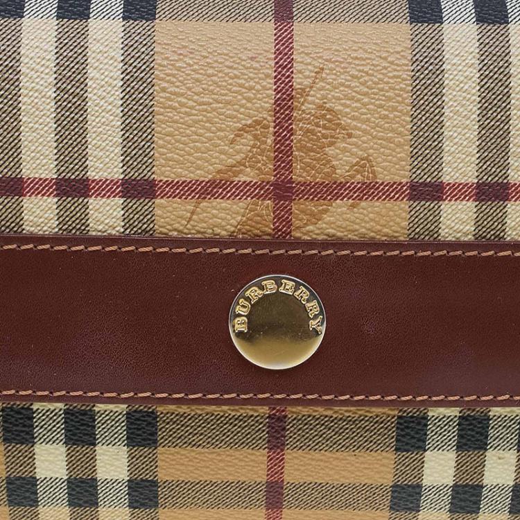 Pre Owned Burberry Brown Coated Canvas Classic Check Shoulder Bag