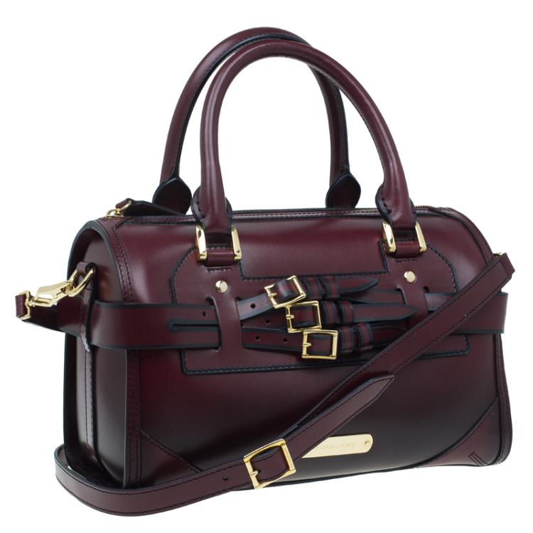 Pre Owned Burberry Burgundy Bridle Leather Belted Bowling Bag