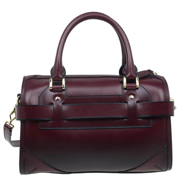 Pre Owned Burberry Burgundy Bridle Leather Belted Bowling Bag