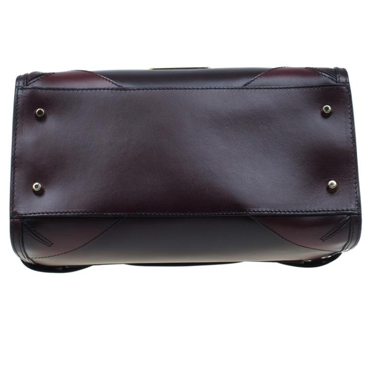 Pre Owned Burberry Burgundy Bridle Leather Belted Bowling Bag