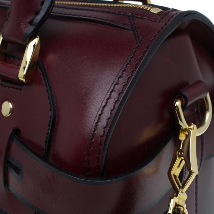 Pre Owned Burberry Burgundy Bridle Leather Belted Bowling Bag