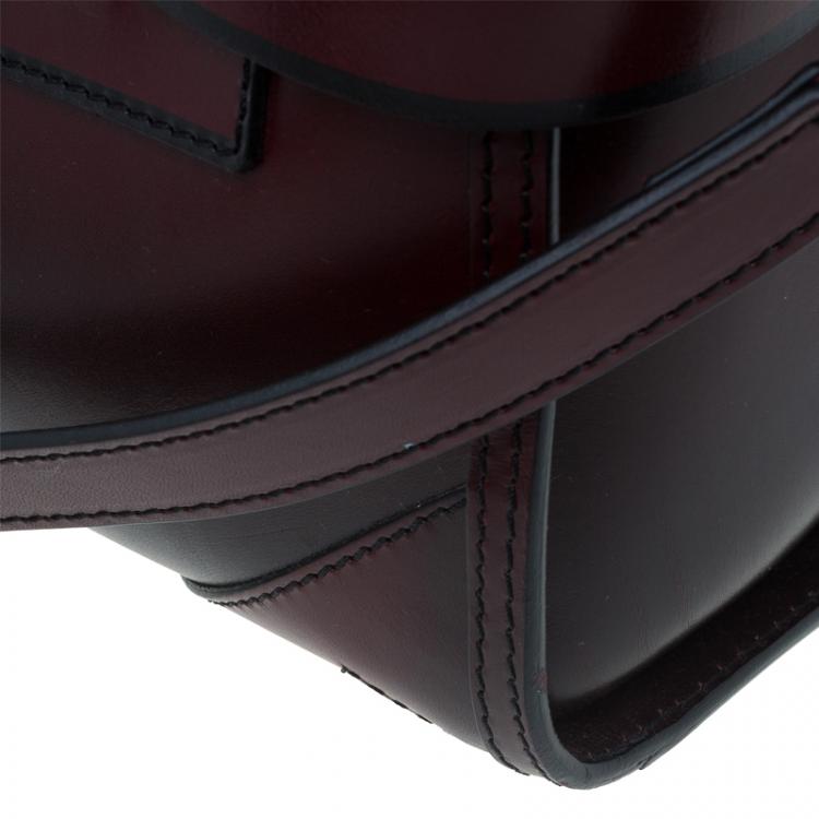 Pre Owned Burberry Burgundy Bridle Leather Belted Bowling Bag