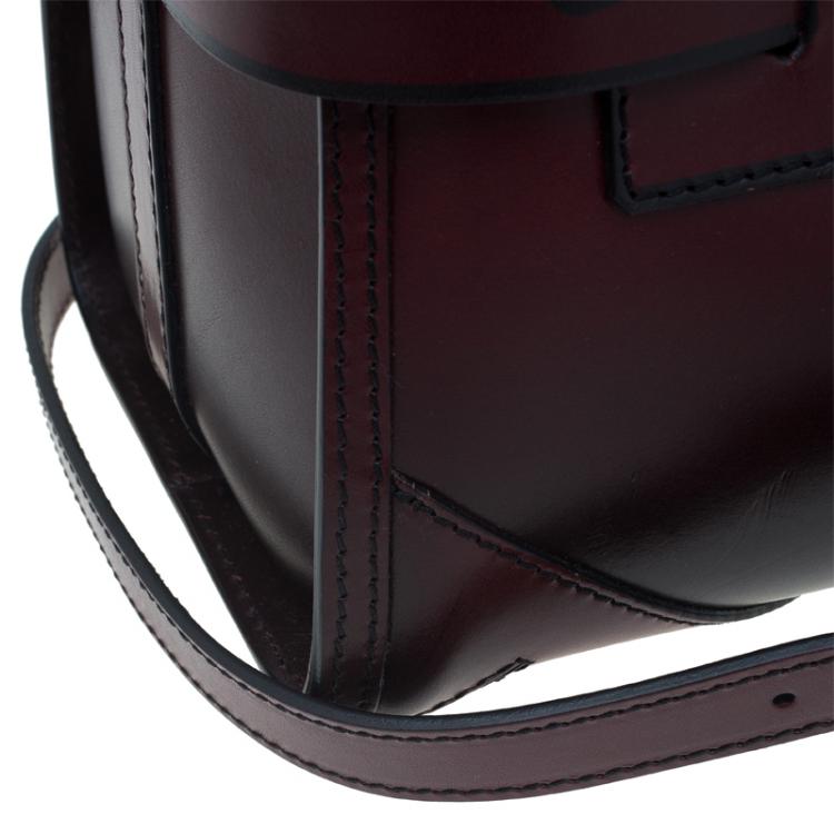 Pre Owned Burberry Burgundy Bridle Leather Belted Bowling Bag