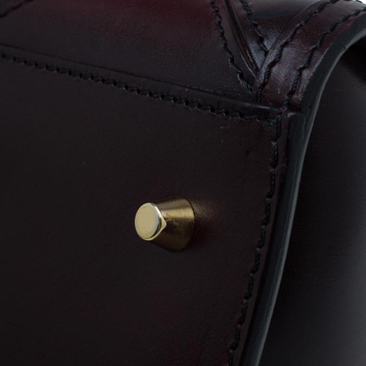 Pre Owned Burberry Burgundy Bridle Leather Belted Bowling Bag