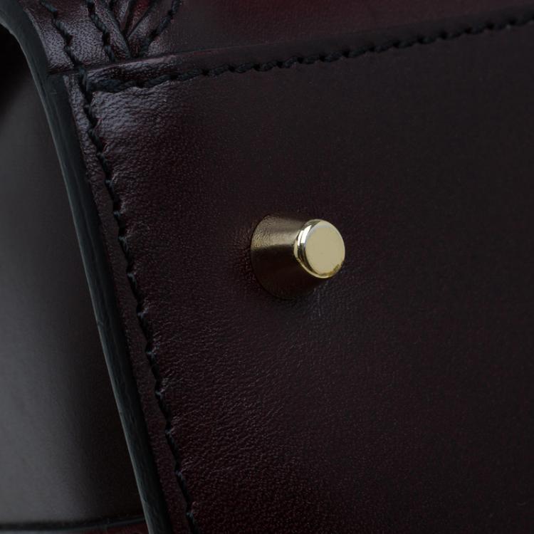 Pre Owned Burberry Burgundy Bridle Leather Belted Bowling Bag