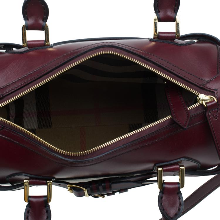 Pre Owned Burberry Burgundy Bridle Leather Belted Bowling Bag