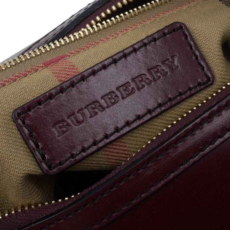Pre Owned Burberry Burgundy Bridle Leather Belted Bowling Bag