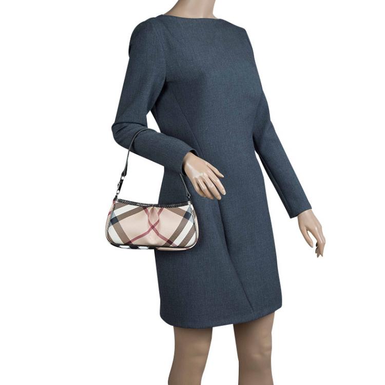 Pre Owned Burberry Beige Super Nova Check Coated Canvas Small Aston Clutch