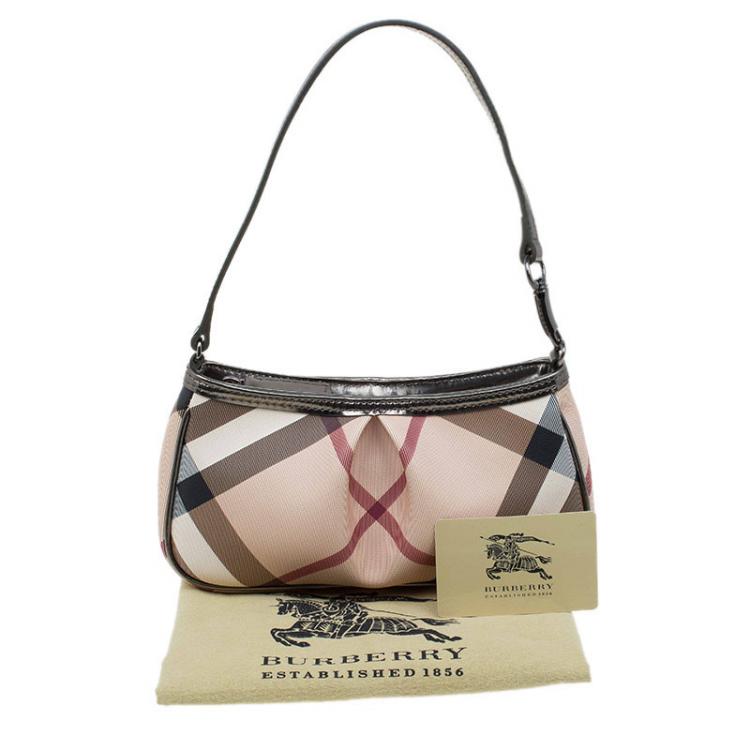 Pre Owned Burberry Beige Super Nova Check Coated Canvas Small Aston Clutch