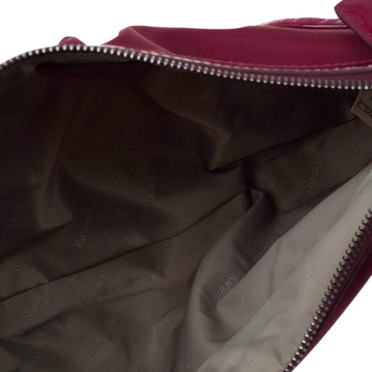 Pre Owned Burberry Burgundy Nylon and Patent Leather Large Westchester Clutch