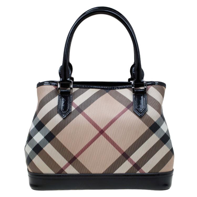 Pre Owned Burberry Beige/Black Supernova Check Coated Canvas Tote