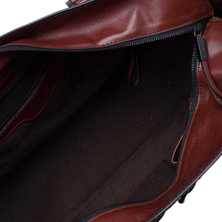 Pre Owned Burberry Brown Leather Bridle House Check Canvas Satchel