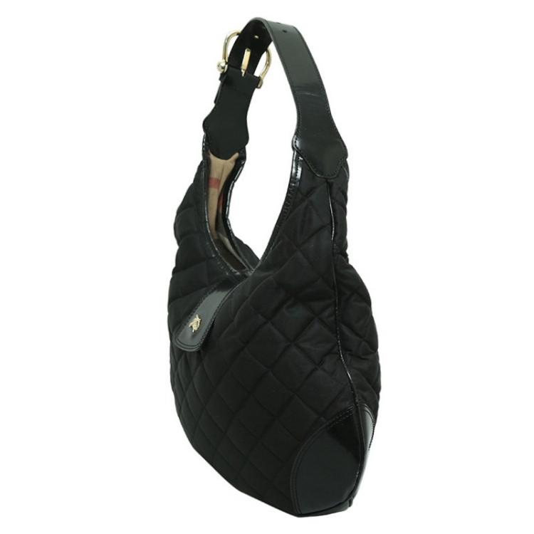 Pre Owned Burberry Black Quilted Nylon Brooke Hobo