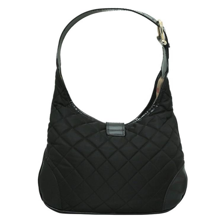 Pre Owned Burberry Black Quilted Nylon Brooke Hobo