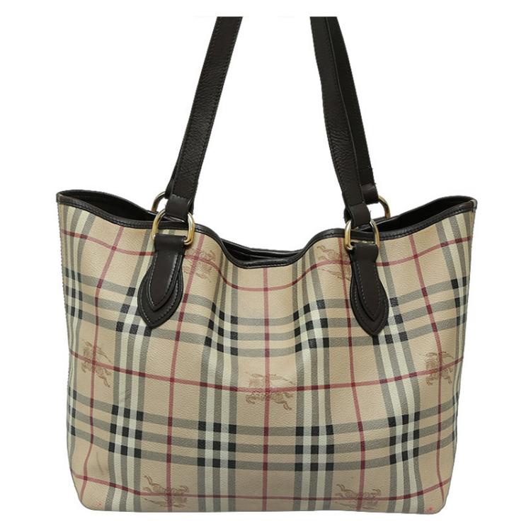 Pre Owned Burberry Black Haymarket Check Coated Canvas Regent Tote