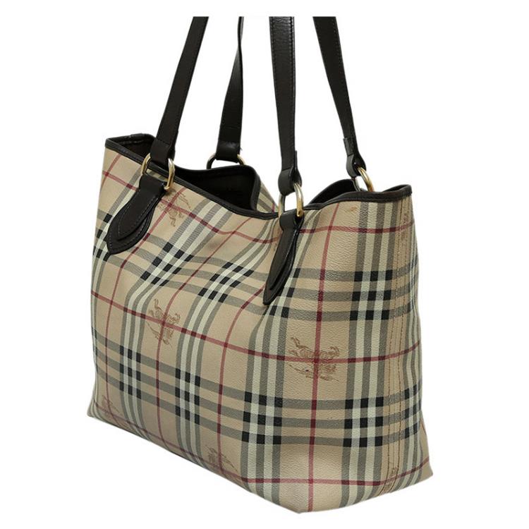 Pre Owned Burberry Black Haymarket Check Coated Canvas Regent Tote