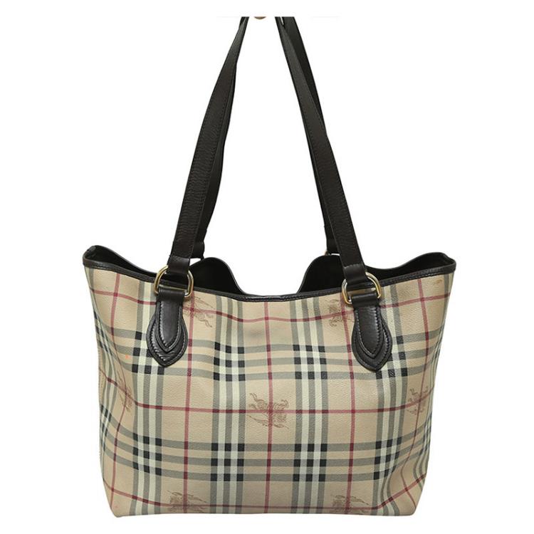 Pre Owned Burberry Black Haymarket Check Coated Canvas Regent Tote