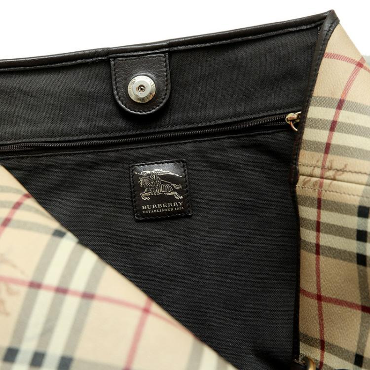 Pre Owned Burberry Black Haymarket Check Coated Canvas Regent Tote