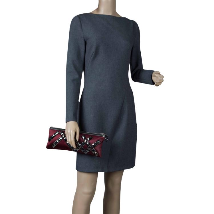 Pre Owned Burberry Burgundy Satin Embellished Clutch