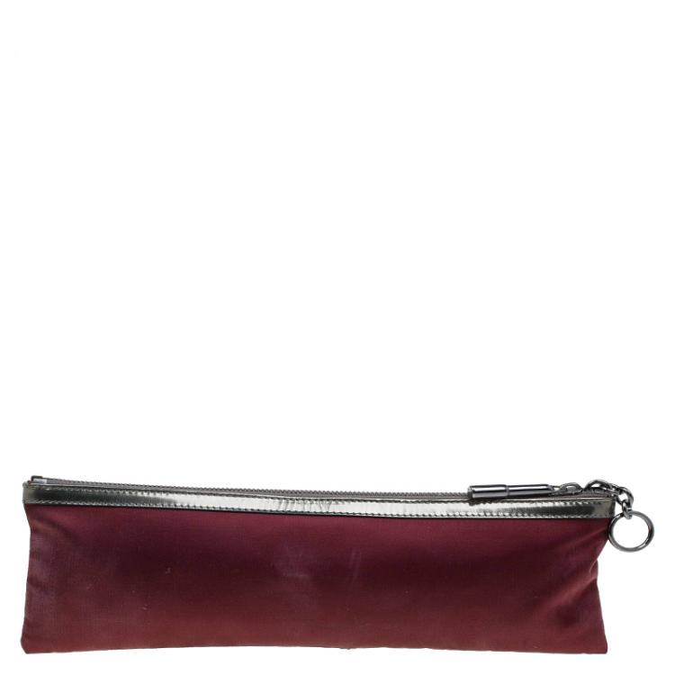 Pre Owned Burberry Burgundy Satin Embellished Clutch