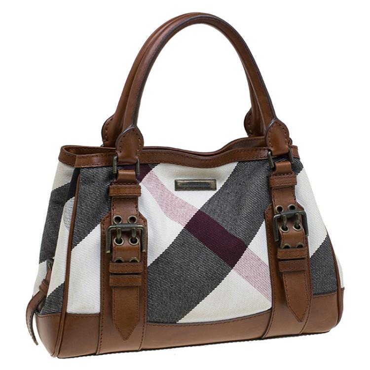Pre Owned Burberry Brown Canvas and Leather Mega Check Tote