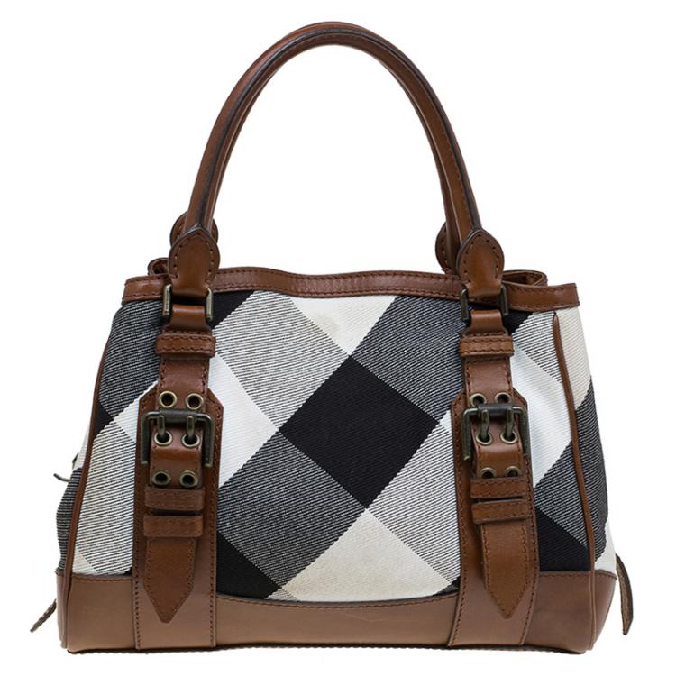 Pre Owned Burberry Brown Canvas and Leather Mega Check Tote