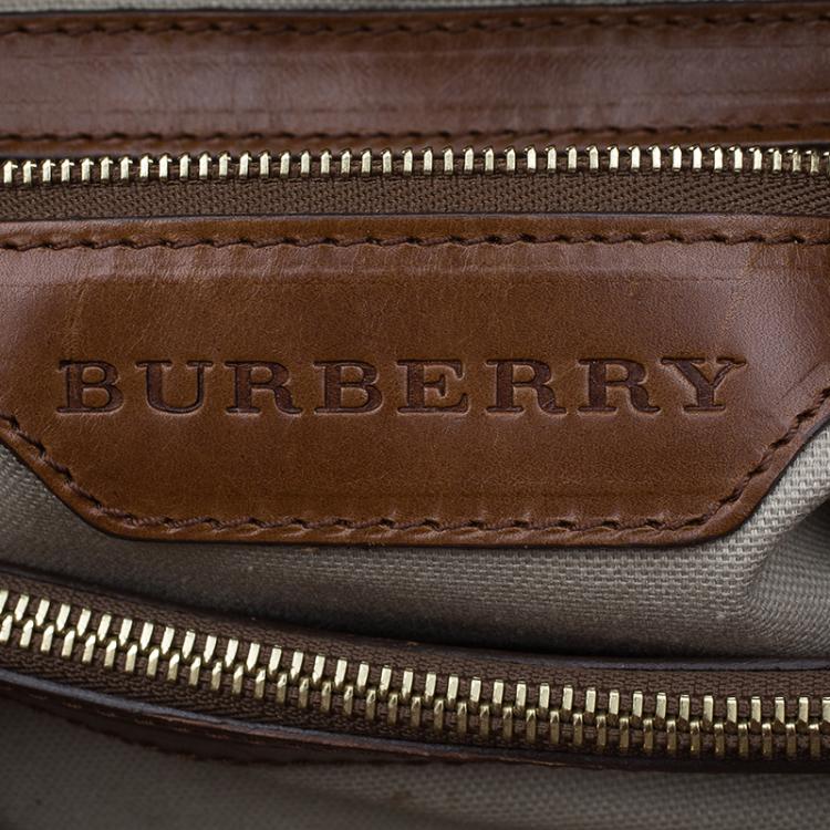 Pre Owned Burberry Brown Canvas and Leather Mega Check Tote