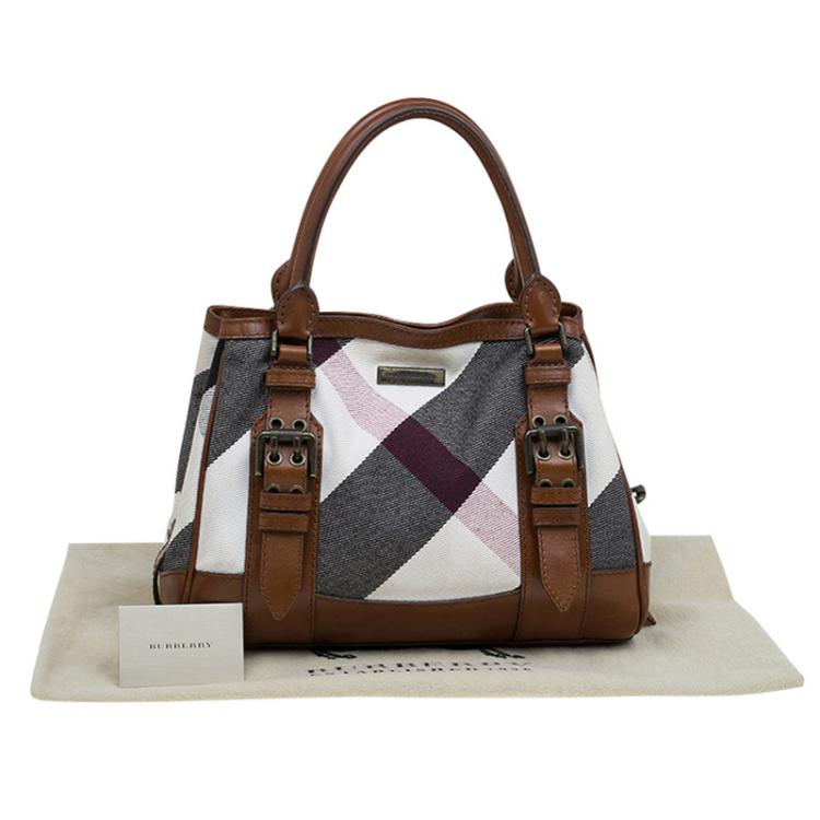 Pre Owned Burberry Brown Canvas and Leather Mega Check Tote