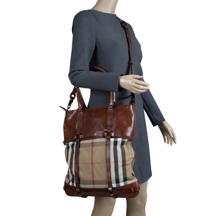 Burberry Brown House Check Fabric and Leather Large Tote Burberry | TLC