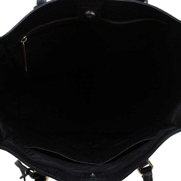 Pre Owned Burberry Black Grain Leather Woodbury Tote
