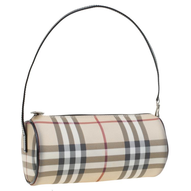 Pre Owned Burberry Beige Canvas Nova Check Barrel Bag