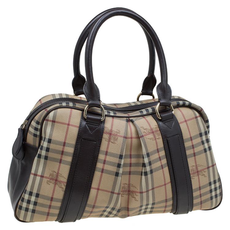 Pre Owned Burberry Beige/Brown Haymarket Check Canvas and Leather Ashbury Knight Satchel