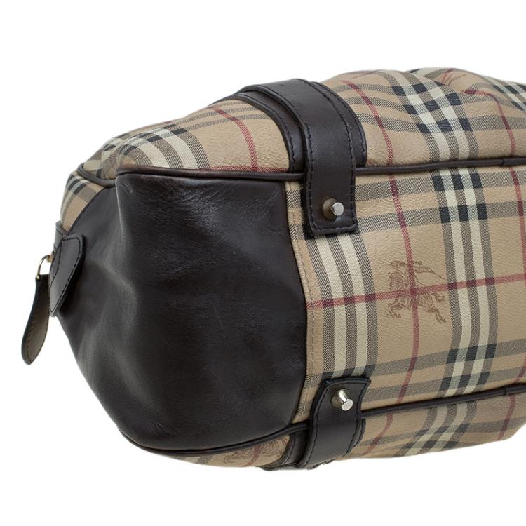 Pre Owned Burberry Beige/Brown Haymarket Check Canvas and Leather Ashbury Knight Satchel